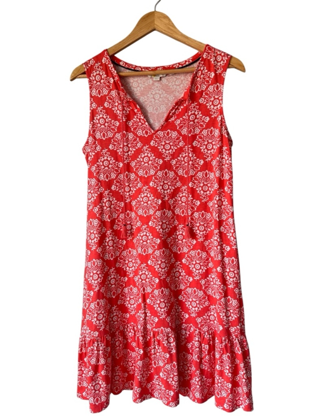 Boden Coral and White Floral Sleeveless Midi Dress, 8